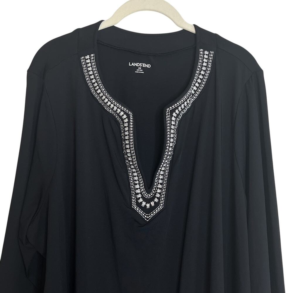 Lands End Womens Swim Cover Up Tunic Embroidered Long Sleeve 2X Black - Picture 2 of 5